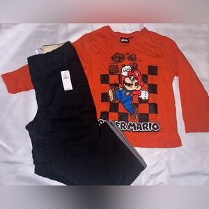 Super Mario Orange Shirt and Black Pants Set Sz 6
